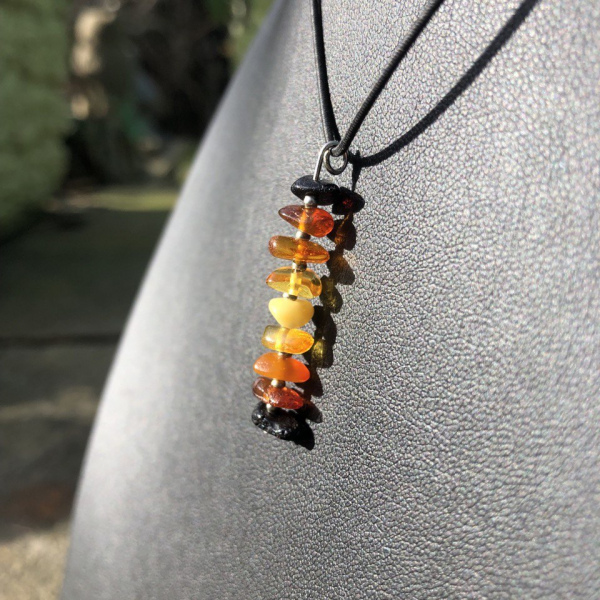 Five Amber Pendant necklace on vegan wax cord